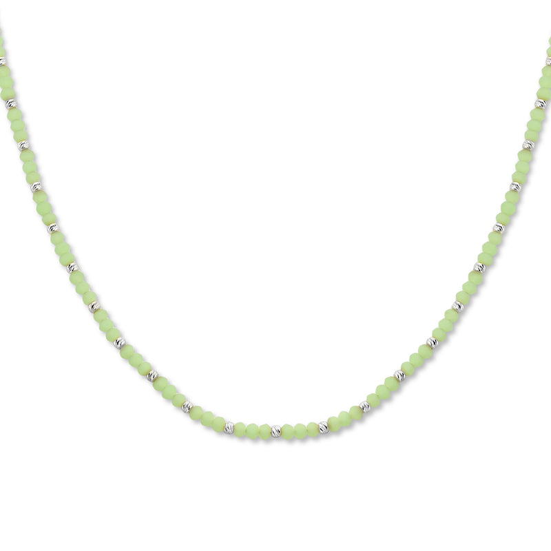vDam Ketting Bolletjes Gediamanteerd En Lichtgroen Glas 3,0 Mm 41 + 4 Cm Zilver Gerhodineerd 1336415