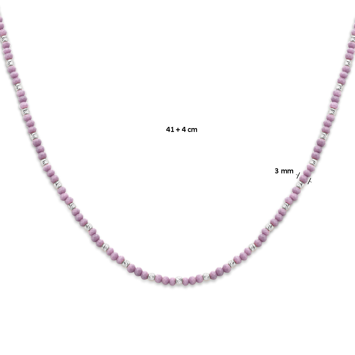vDam Ketting Bolletjes Gediamanteerd En Violet Glas 3,0 Mm 41cm + 4 Cm Zilver Gerhodineerd 133641cm3  41cm
