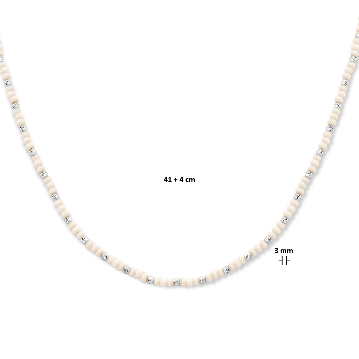 vDam Ketting Bolletjes Gediamanteerd En Wit Glas 3,0 Mm 41cm + 4 Cm Zilver Gerhodineerd 1336373  41cm