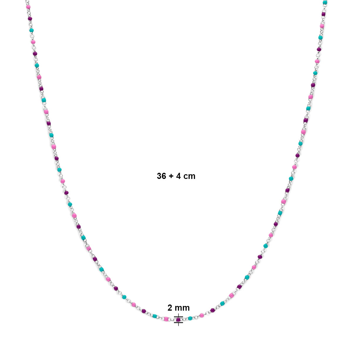 vDam Ketting Bolletjes Gekleurd Emaille 36cm + 4 Cm Zilver Gerhodineerd 1339013  36cm