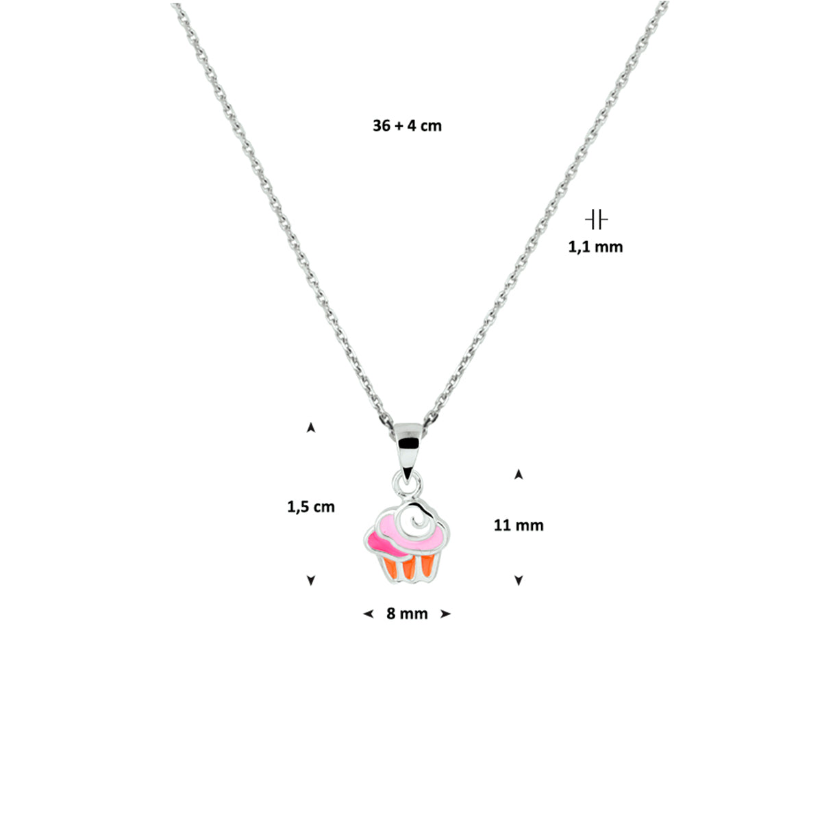 vDam Ketting Cupcake 36cm + 4 Cm Zilver Gerhodineerd 1330139  36cm