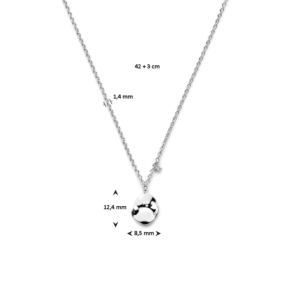 vDam Ketting Diamant 002ct J P1 42cm + 3 Cm Zilver Gerhodineerd 1336857  42cm