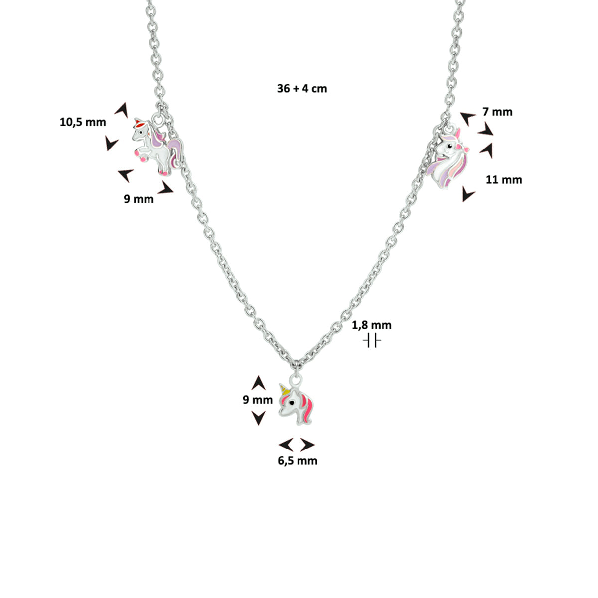 vDam Ketting Eenhoorn 36cm + 4 Cm Zilver Gerhodineerd 1330340  36cm