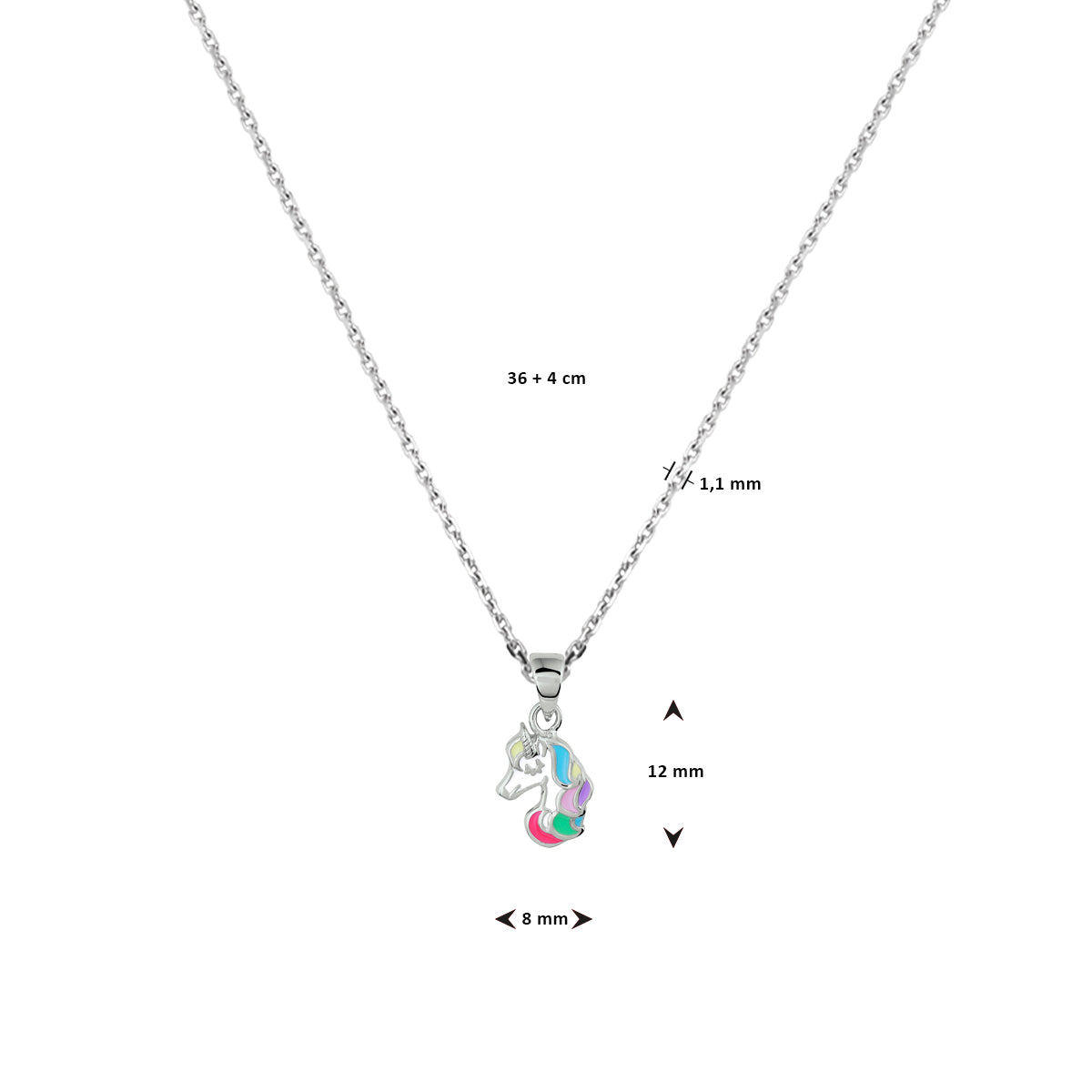 vDam Ketting Eenhoorn 36cm + 4 Cm Zilver Gerhodineerd 1337259  36cm