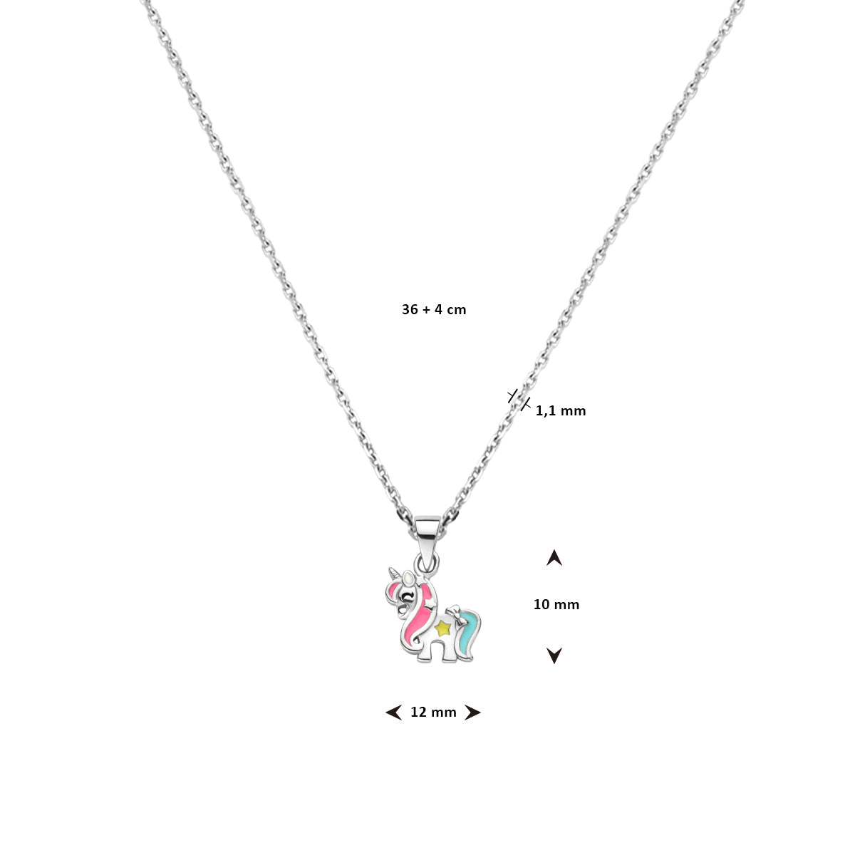 vDam Ketting Eenhoorn 36cm + 4 Cm Zilver Gerhodineerd 1337260  36cm