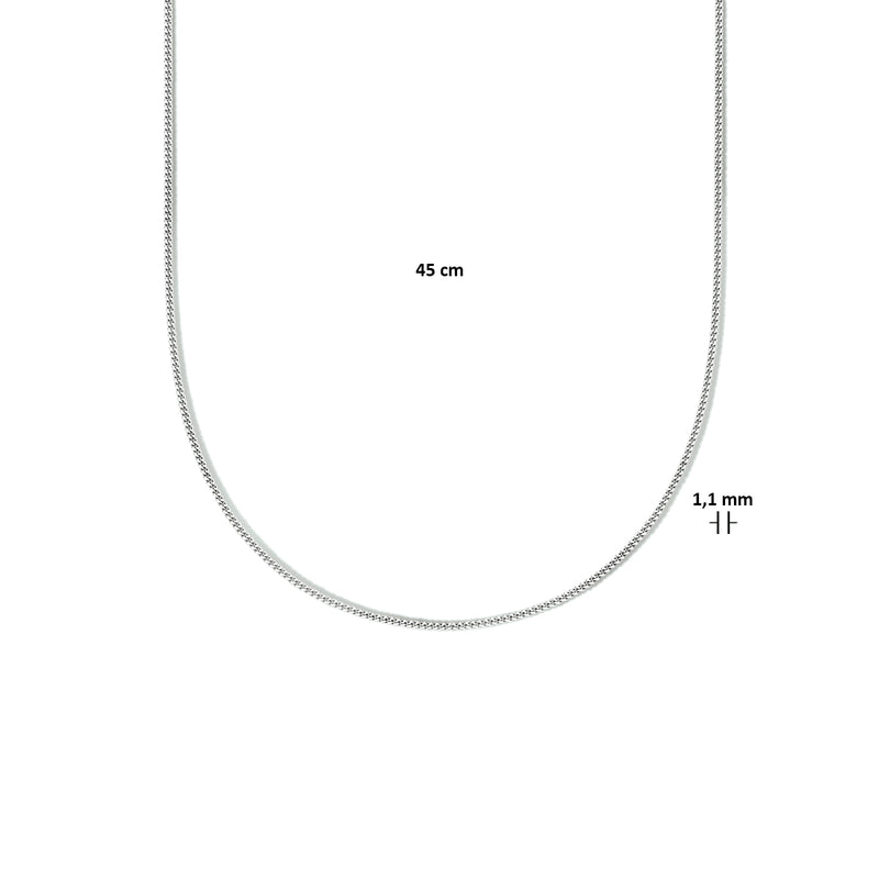 vDam Ketting Gourmette 4-zijdes Geslepen 1,1 Mm Zilver Gerhodineerd 1333556  45cm