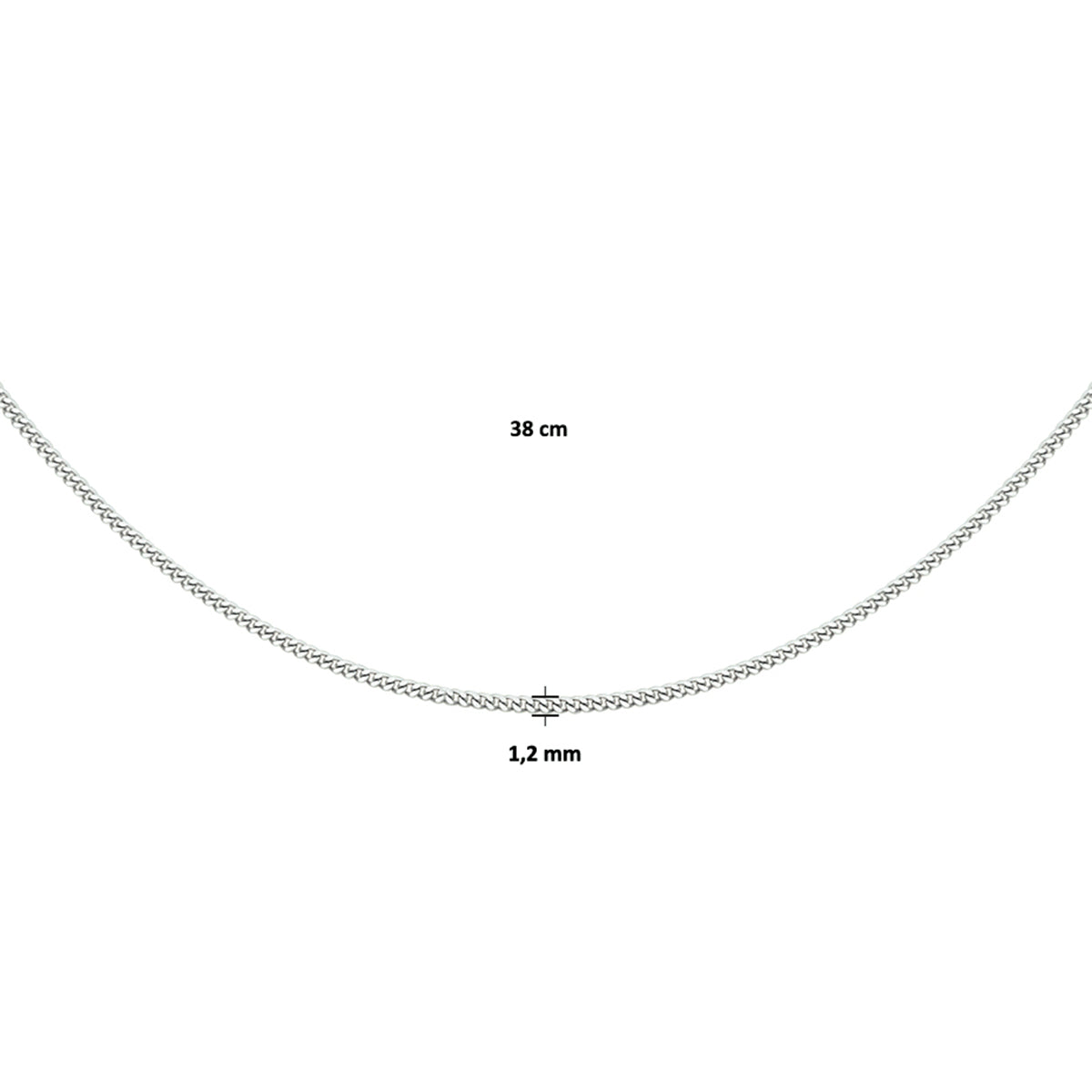 vDam Ketting Gourmette 4-zijdes Geslepen 1,2 Mm Zilver Gerhodineerd 1326293  45cm