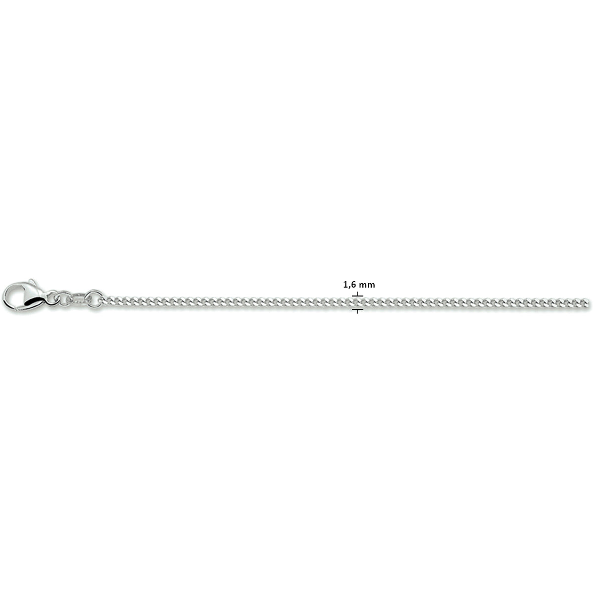 vDam Ketting Gourmette 4-zijdes Geslepen 1,6 Mm Zilver Gerhodineerd 1340347  55cm