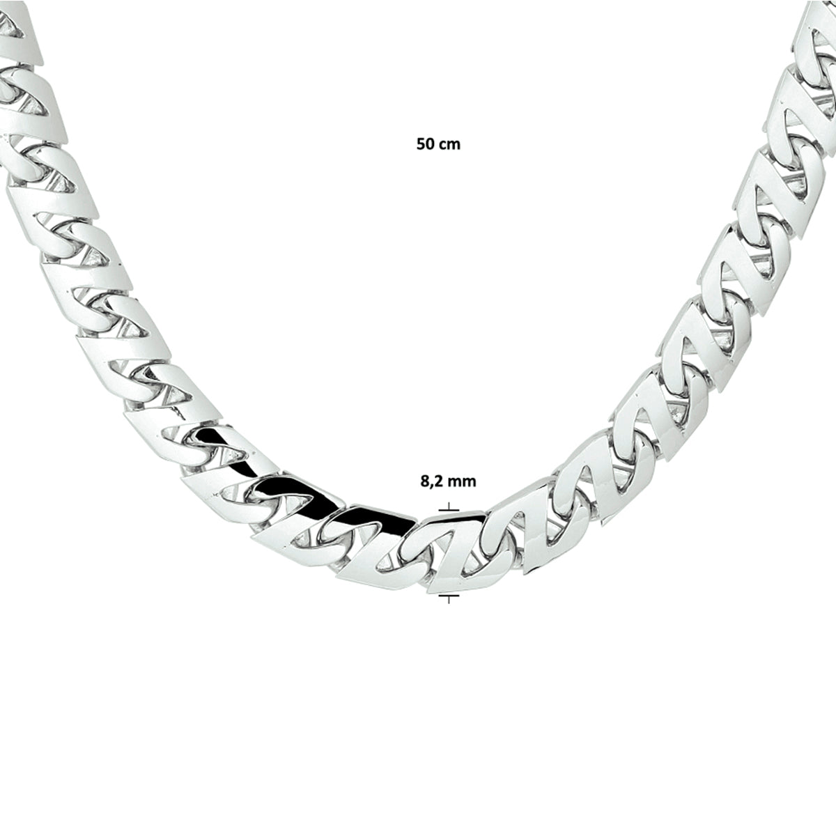 vDam Ketting Gourmette 8,2 Mm Zilver Gerhodineerd 1330510  50cm