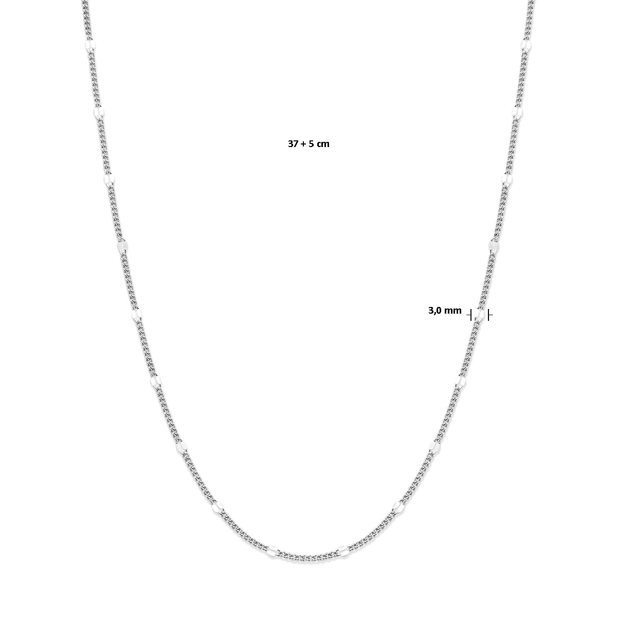 vDam Ketting Gourmette Met Tussenstuk 3,0 Mm 37cm + 5 Cm Zilver Gerhodineerd 1339678  37cm