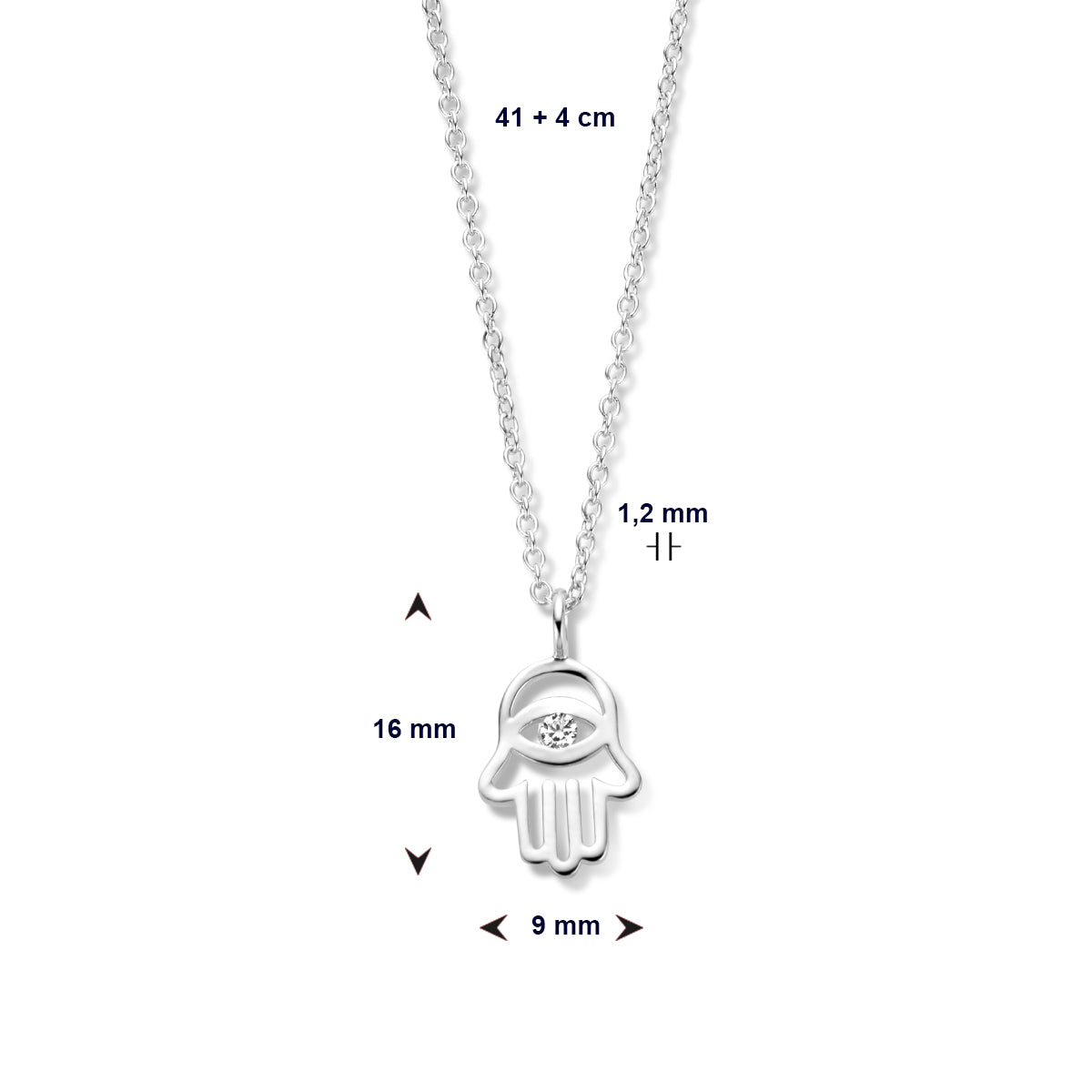 vDam Ketting Handje Van Fatima En Zirkonia 41cm + 4 Cm Zilver Gerhodineerd 1336503  41cm