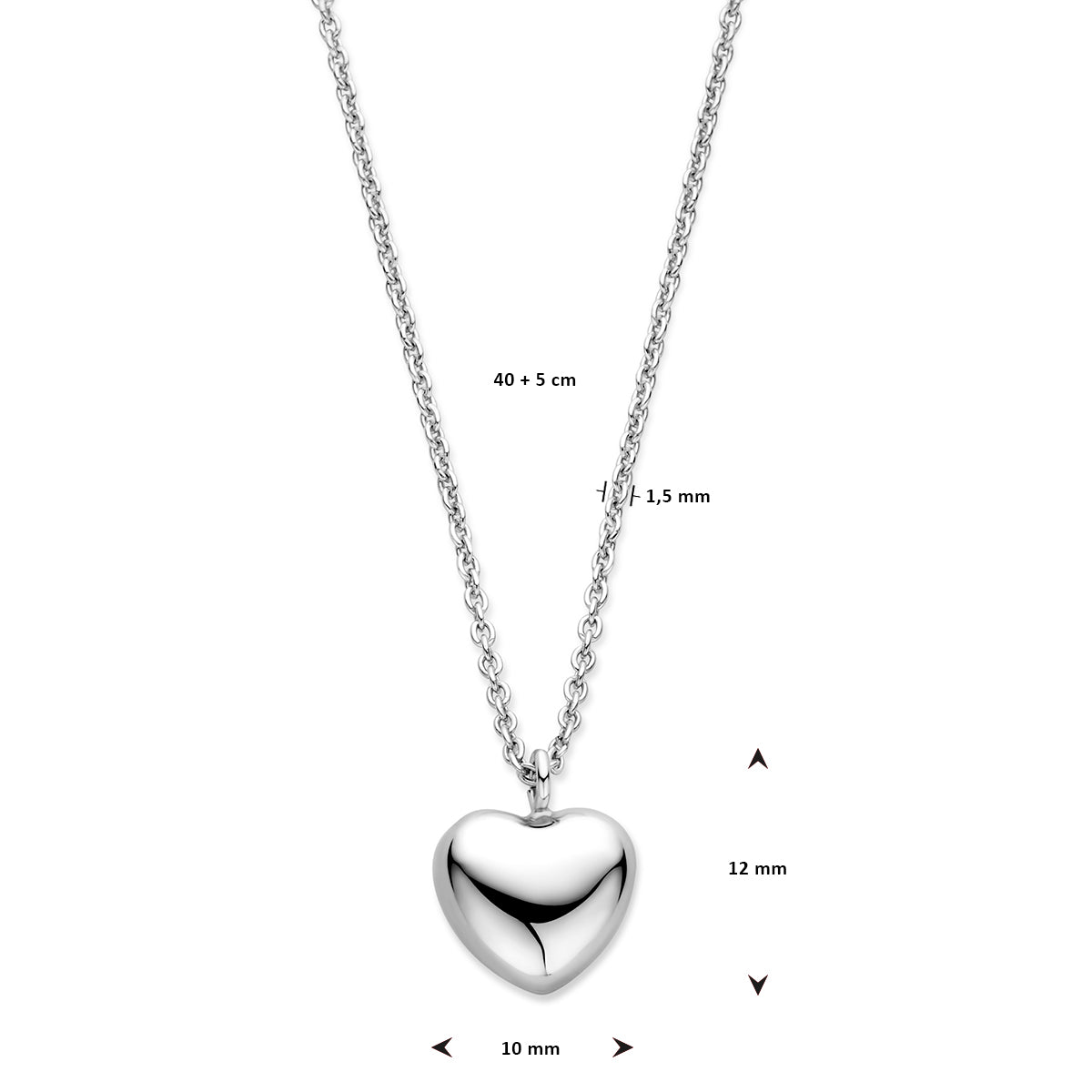 vDam Ketting Hart 1,5 Mm 40cm + 5 Cm Zilver Gerhodineerd 1338359  40cm