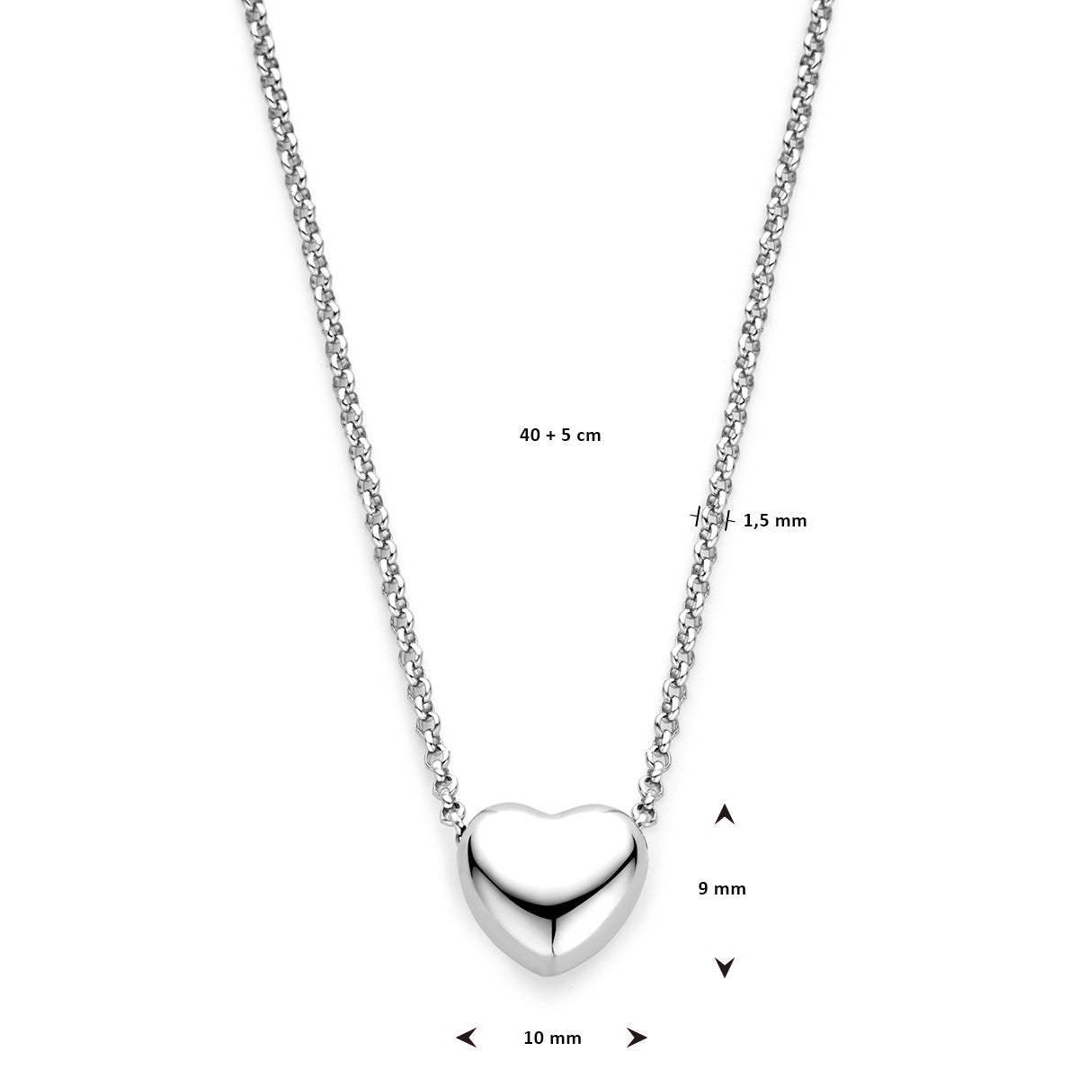 vDam Ketting Hart 1,5 Mm 40cm + 5 Cm Zilver Gerhodineerd 1338361  40cm