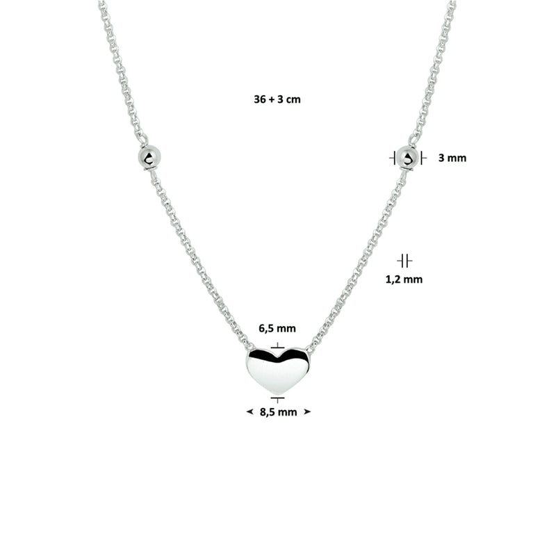 vDam Ketting Hart 36cm + 3 Cm Zilver Gerhodineerd 1329645  36cm