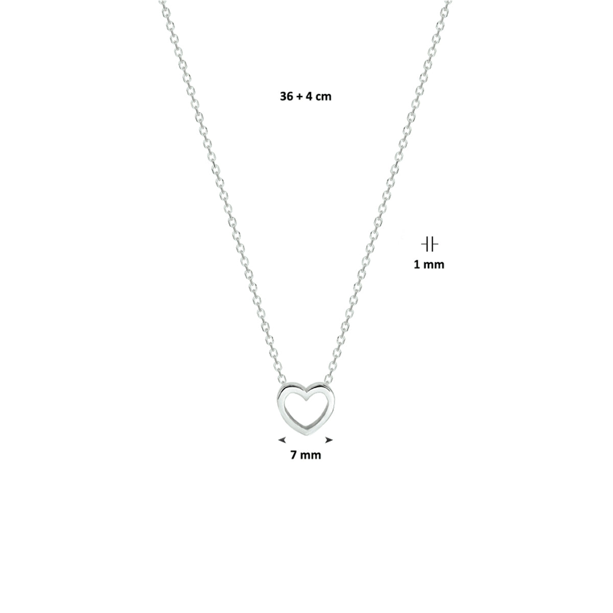 vDam Ketting Hart 36cm + 4 Cm Zilver Gerhodineerd 1328599  36cm