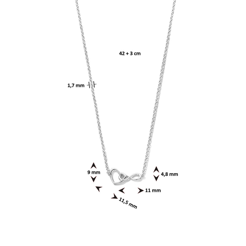 vDam Ketting Hart En Infinity 42cm + 3 Cm Zilver Gerhodineerd 1335442cm  42cm