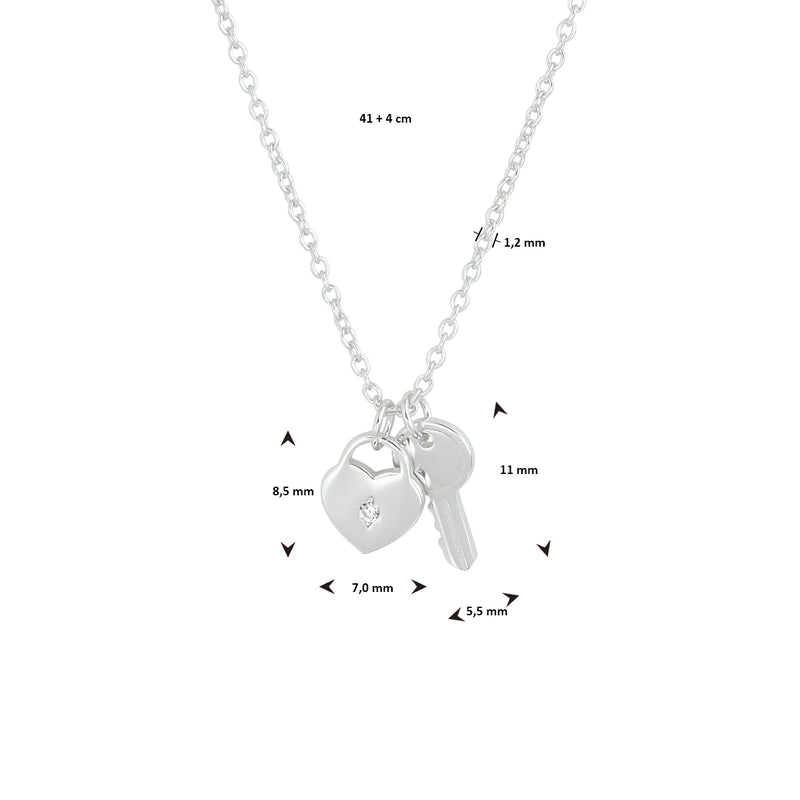 vDam Ketting Hart En Sleutel 41cm + 4 Cm Zilver Gerhodineerd 1333529  41cm