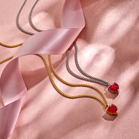 vDam Ketting Hart Rood Zirkonia 45cm + 5 Cm Zilver Gerhodineerd 1338192  45cm