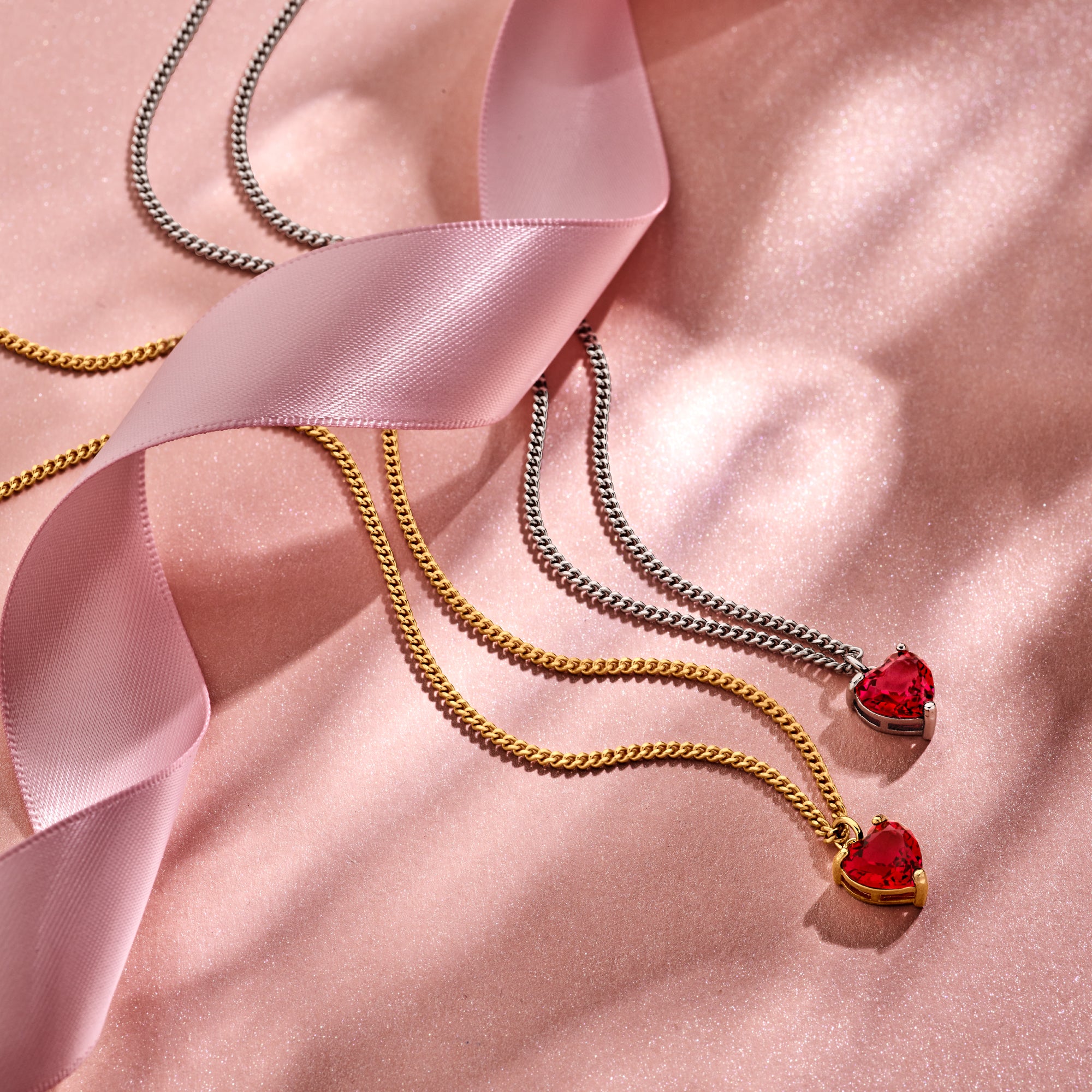 vDam Ketting Hart Rood Zirkonia 45cm + 5 Cm Zilver Gerhodineerd 1338192  45cm