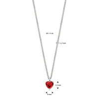 vDam Ketting Hart Rood Zirkonia 45cm + 5 Cm Zilver Gerhodineerd 1338192  45cm