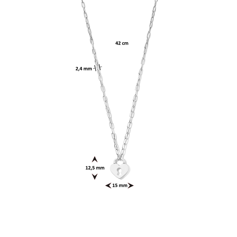 vDam Ketting Hart Slot 42cm Cm Zilver Gerhodineerd 1335551  42cm