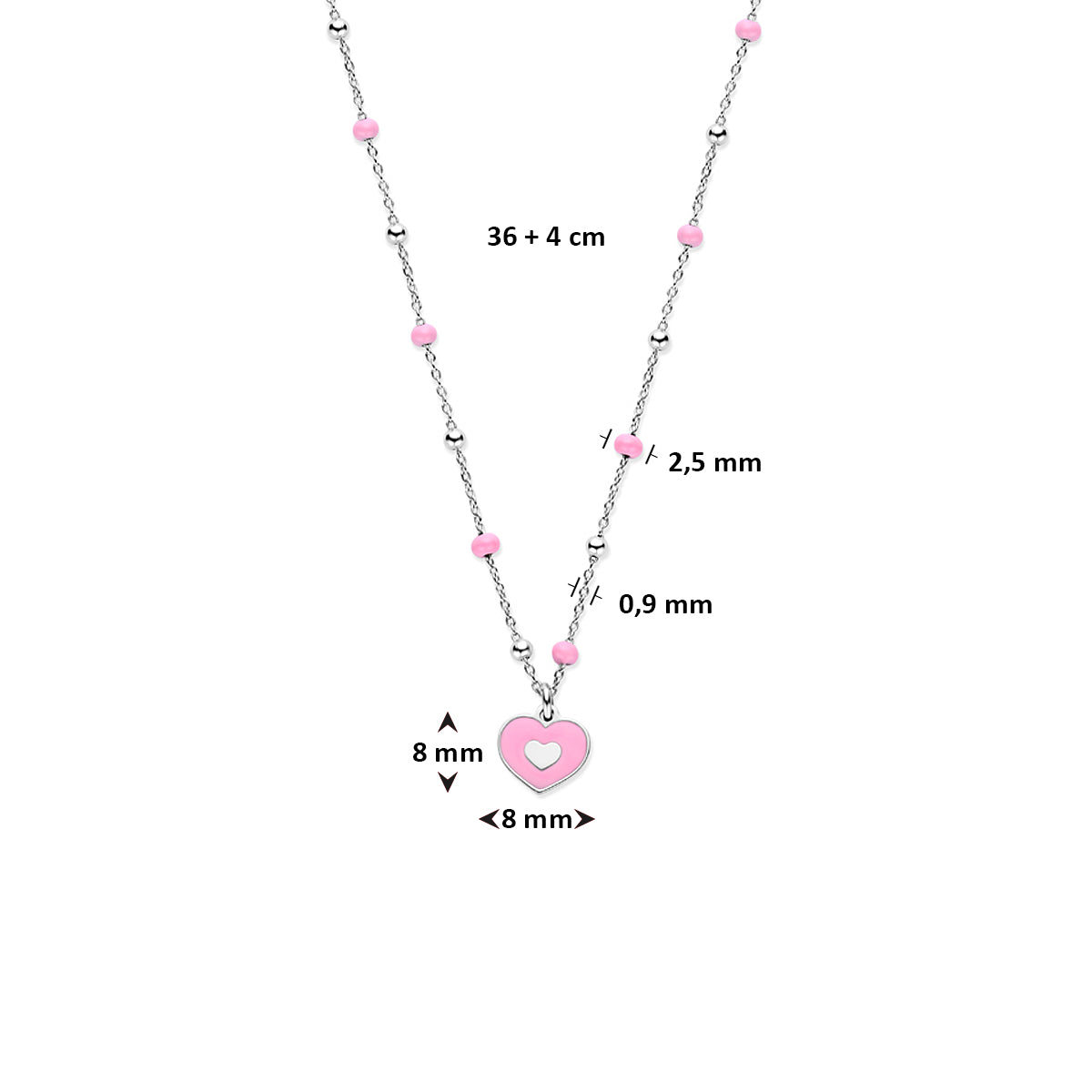 vDam Ketting Hartje 36cm + 4 Cm Zilver Gerhodineerd 1341865  36cm