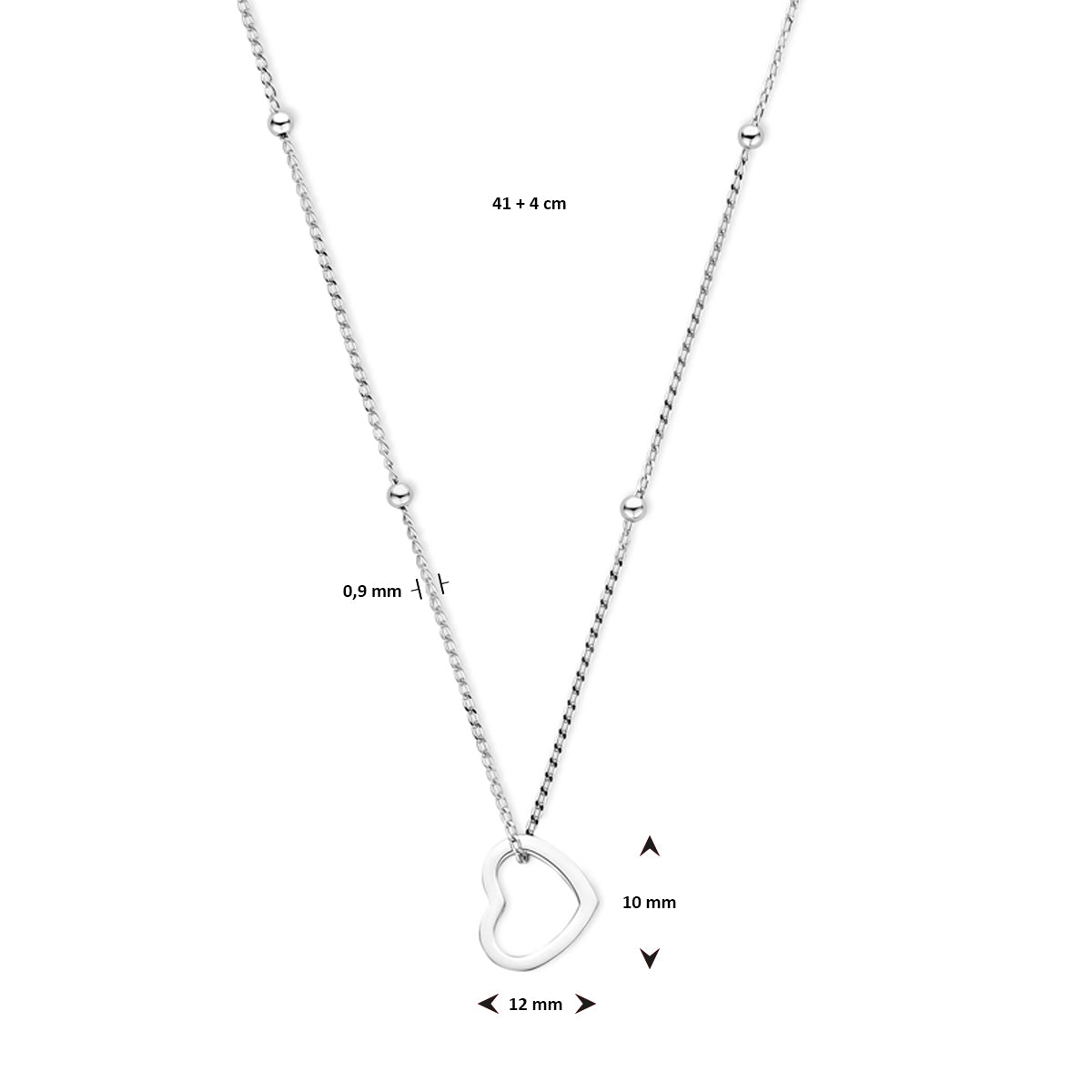 vDam Ketting Hartje 41cm + 4 Cm Zilver Gerhodineerd 1340541cm  41cm