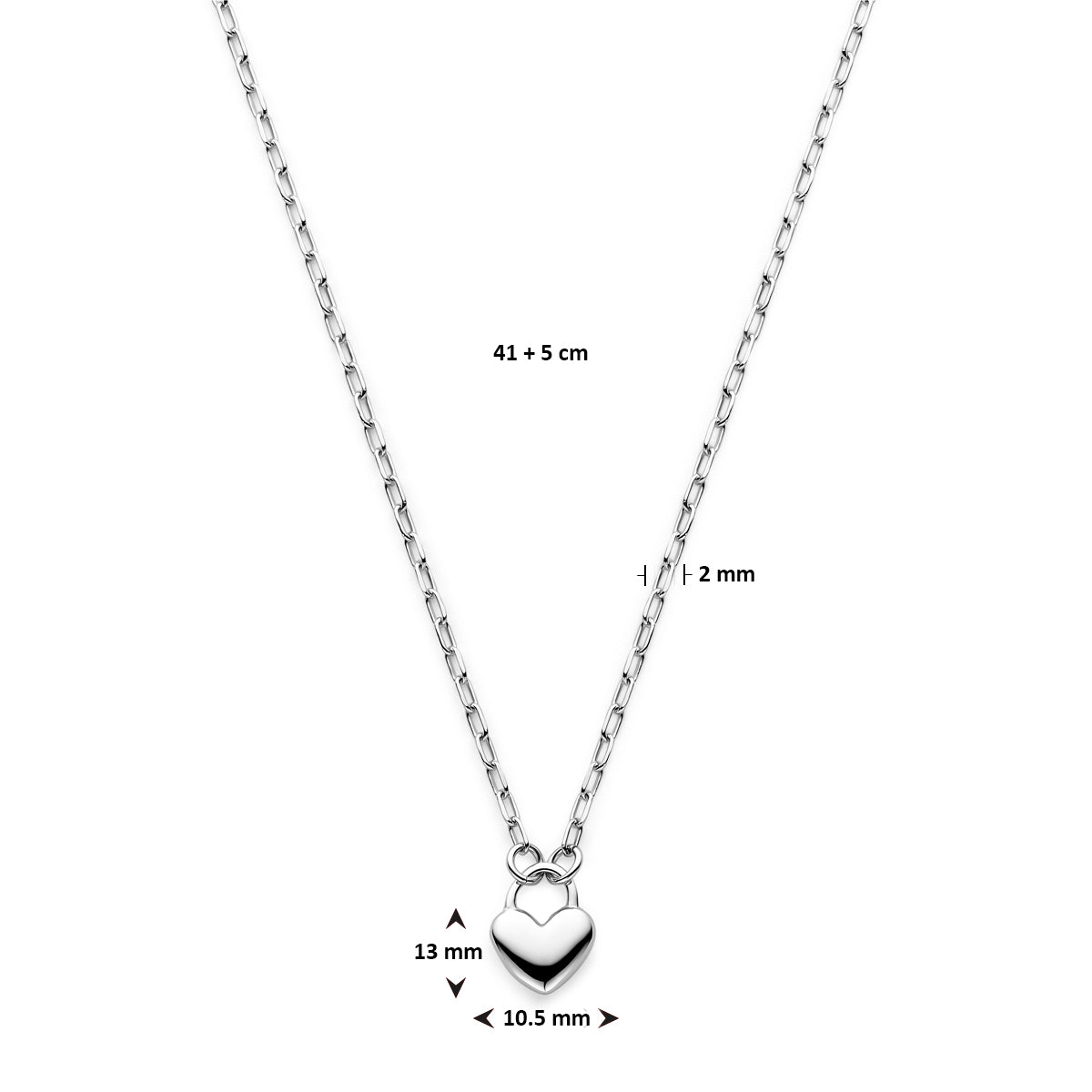 vDam Ketting Hartje 41cm + 5 Cm Zilver Gerhodineerd 1339113  41cm