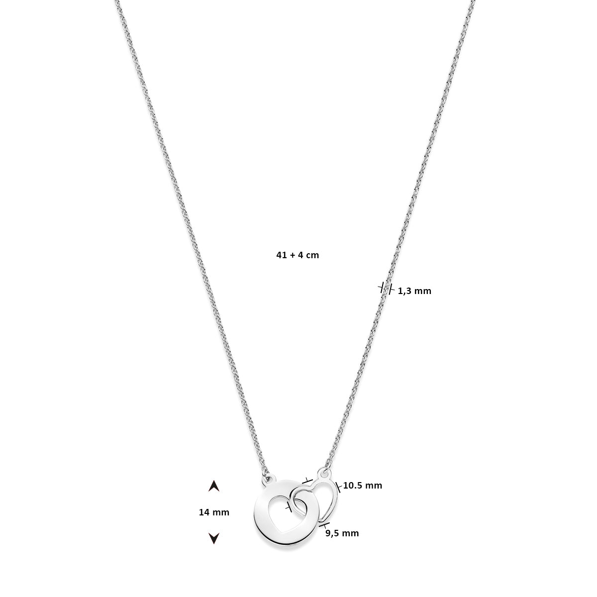 vDam Ketting Hartjes 1,3 Mm 41cm + 4 Cm Zilver Gerhodineerd 1338235  41cm