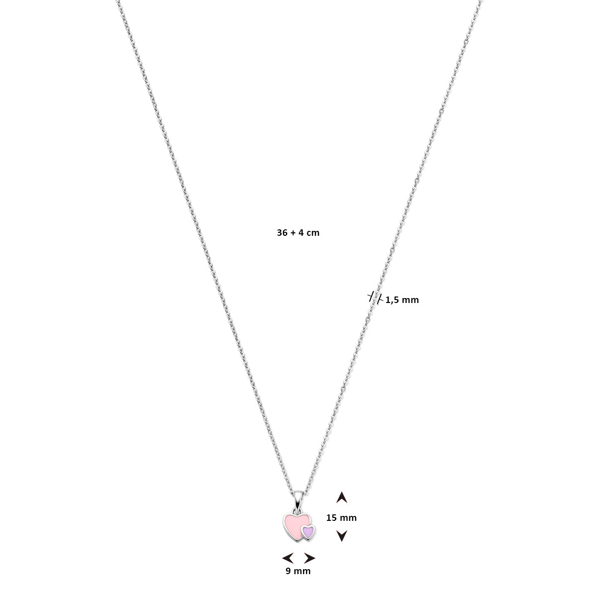 vDam Ketting Hartjes 36cm + 4 Cm Zilver Gerhodineerd 1338502  36cm