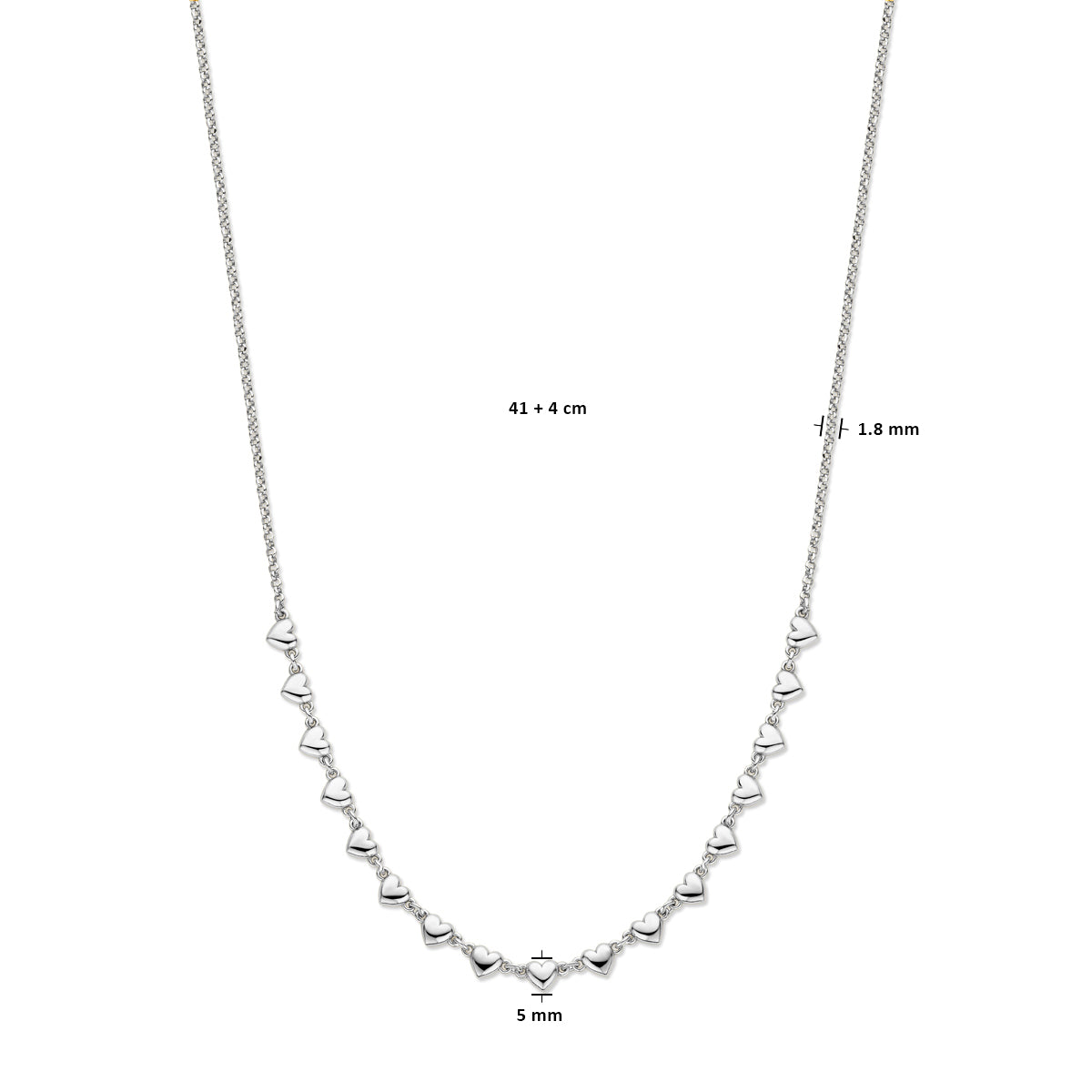 vDam Ketting Hartjes 41cm + 4 Cm Zilver Gerhodineerd 1338190  41cm