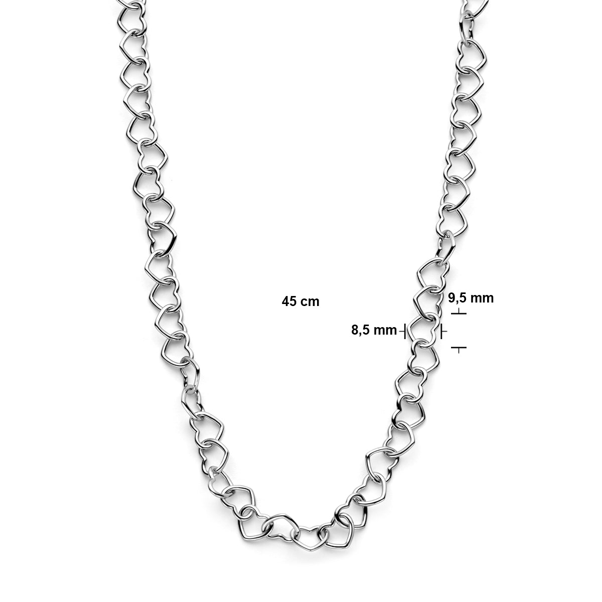 vDam Ketting Hartjes 8,5 Mm 45cm Cm Zilver Gerhodineerd 1338522  45cm