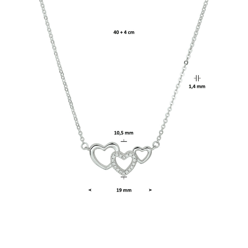 vDam Ketting Hartjes En Zirkonia 40cm + 4 Cm Zilver Gerhodineerd 1328553  40cm