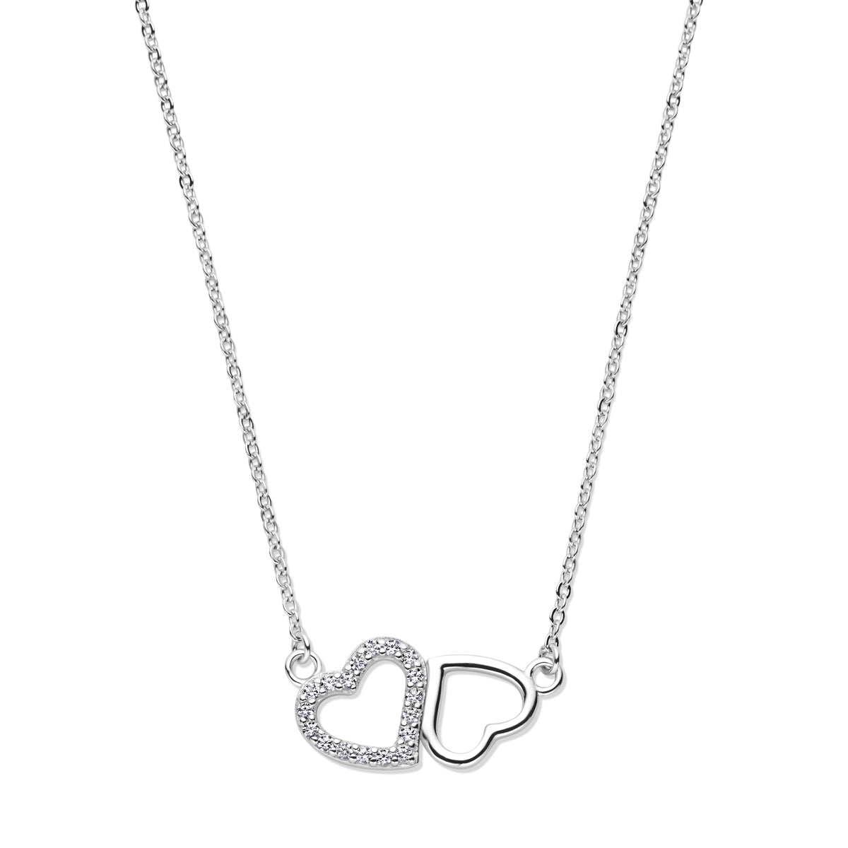 vDam Ketting Hartjes Zirkonia 42 + 3 Cm Zilver Gerhodineerd 1338594