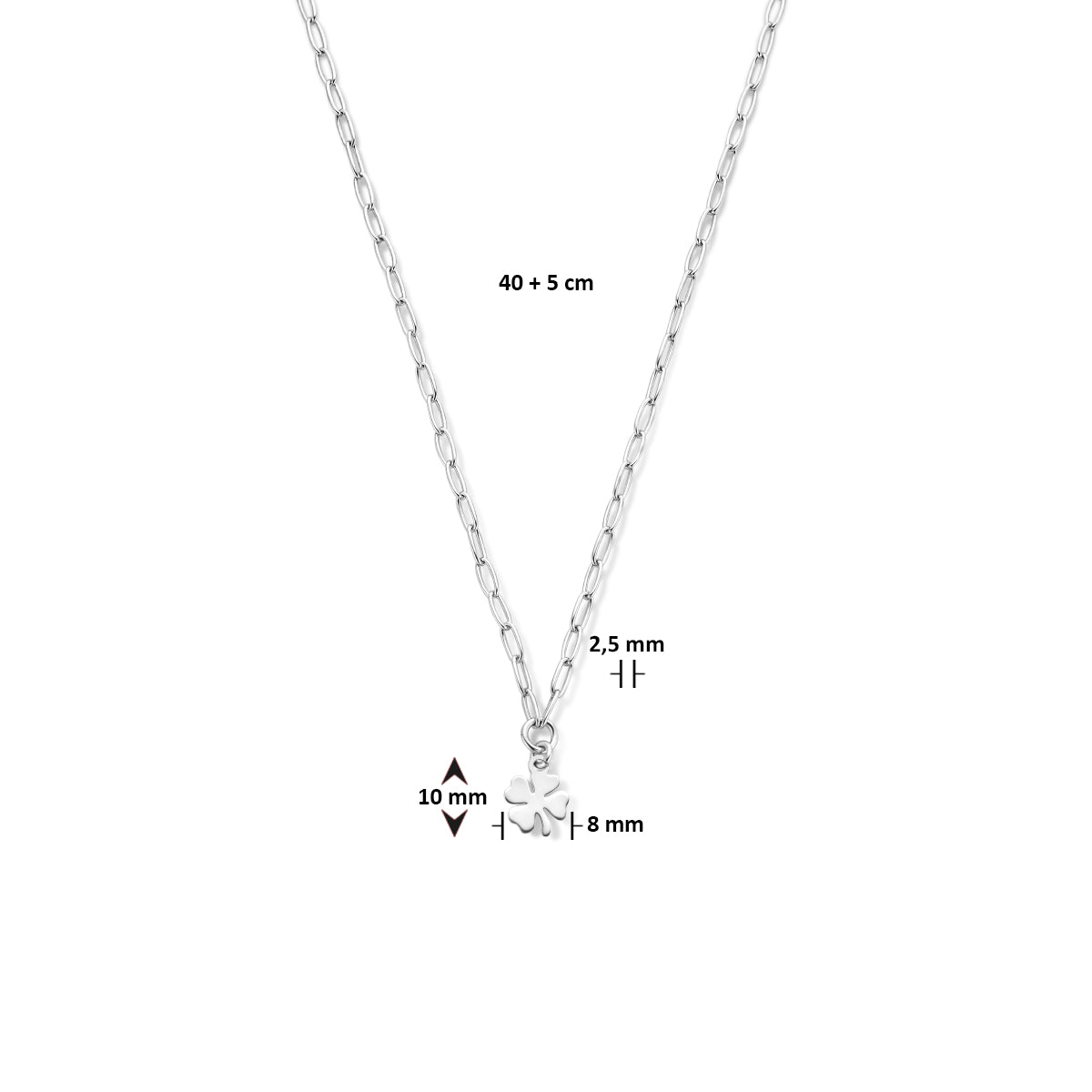 vDam Ketting Klaver 40cm + 5 Cm Zilver Gerhodineerd 1335801  40cm