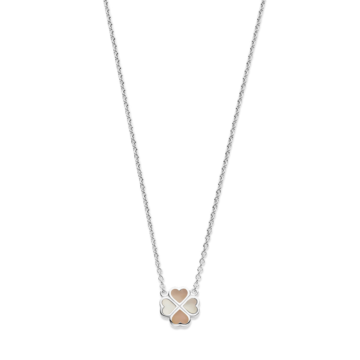 vDam Ketting Klavertje Parelmoer 36 + 4 Cm Zilver Gerhodineerd 1337673
