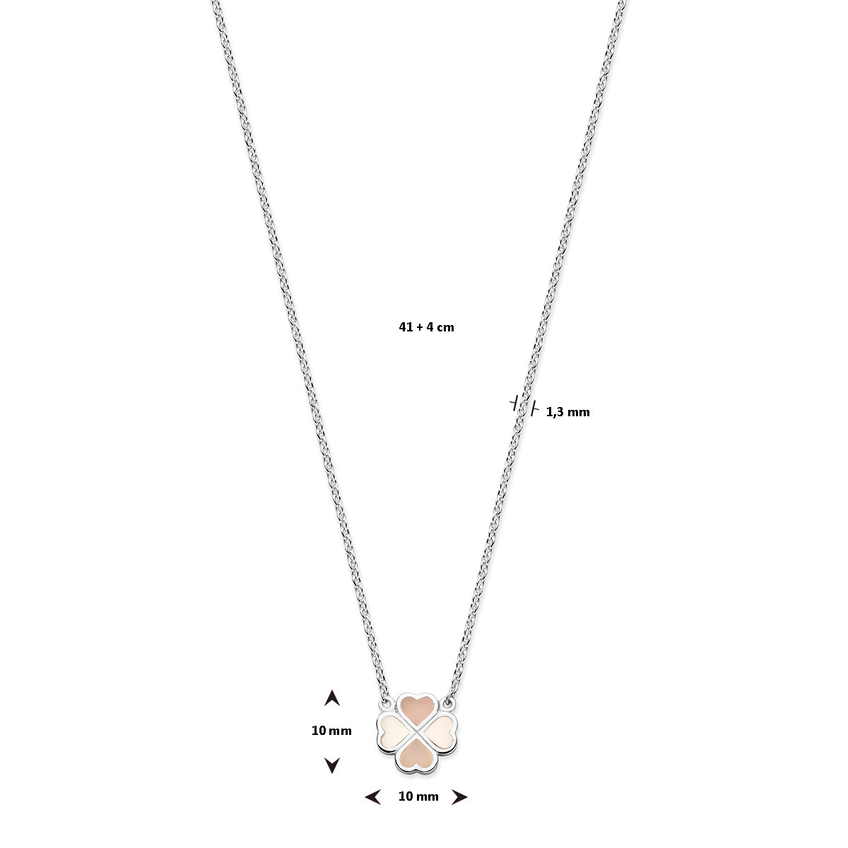 vDam Ketting Klavertje Parelmoer 41cm + 4 Cm Zilver Gerhodineerd 1337840  41cm