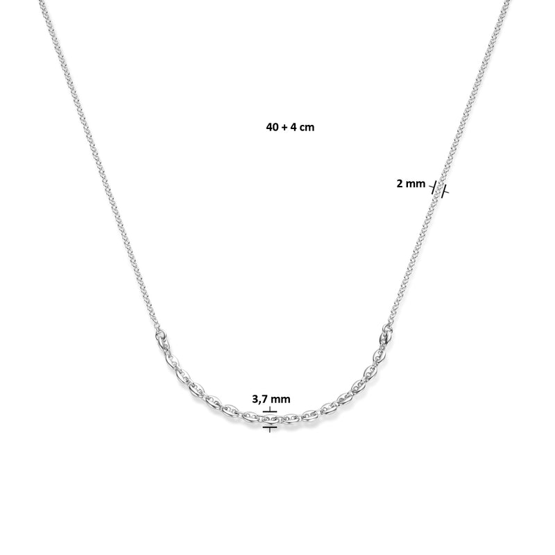 vDam Ketting Koffieboon 3,7 Mm 40cm + 4 Cm Zilver Gerhodineerd 1335820  40cm