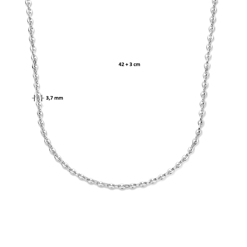 vDam Ketting Koffieboon 3,7 Mm 42cm + 3 Cm Zilver Gerhodineerd 1335891  42cm
