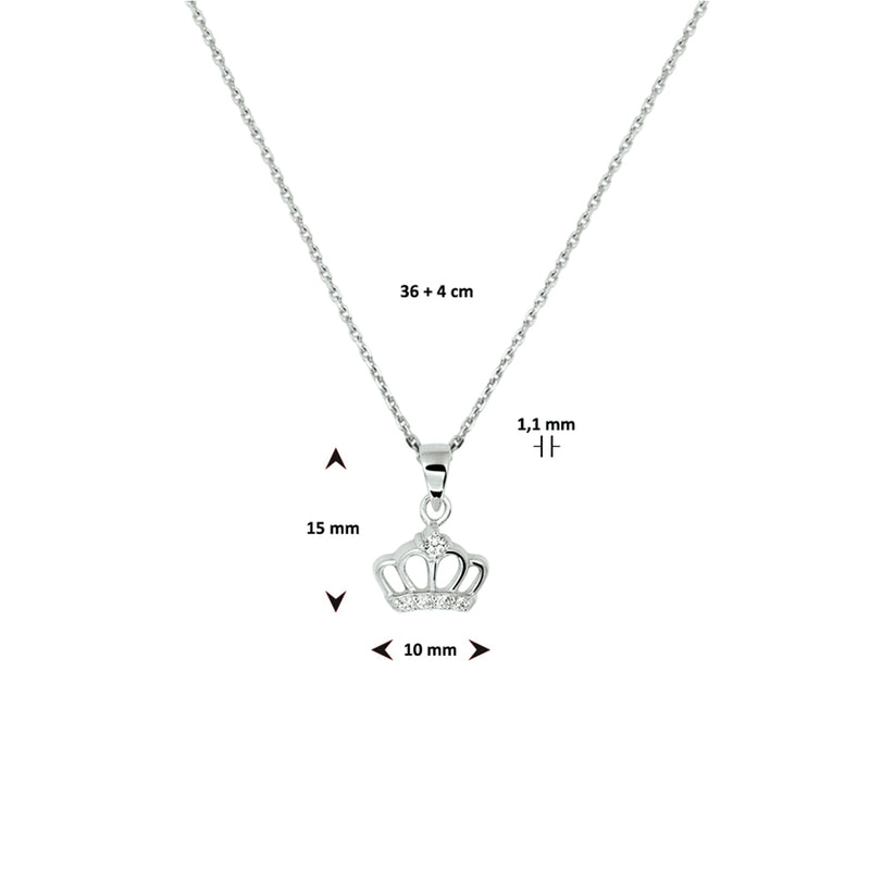 vDam Ketting Kroon Zirkonia 36cm + 4 Cm Zilver Gerhodineerd 1330038  36cm