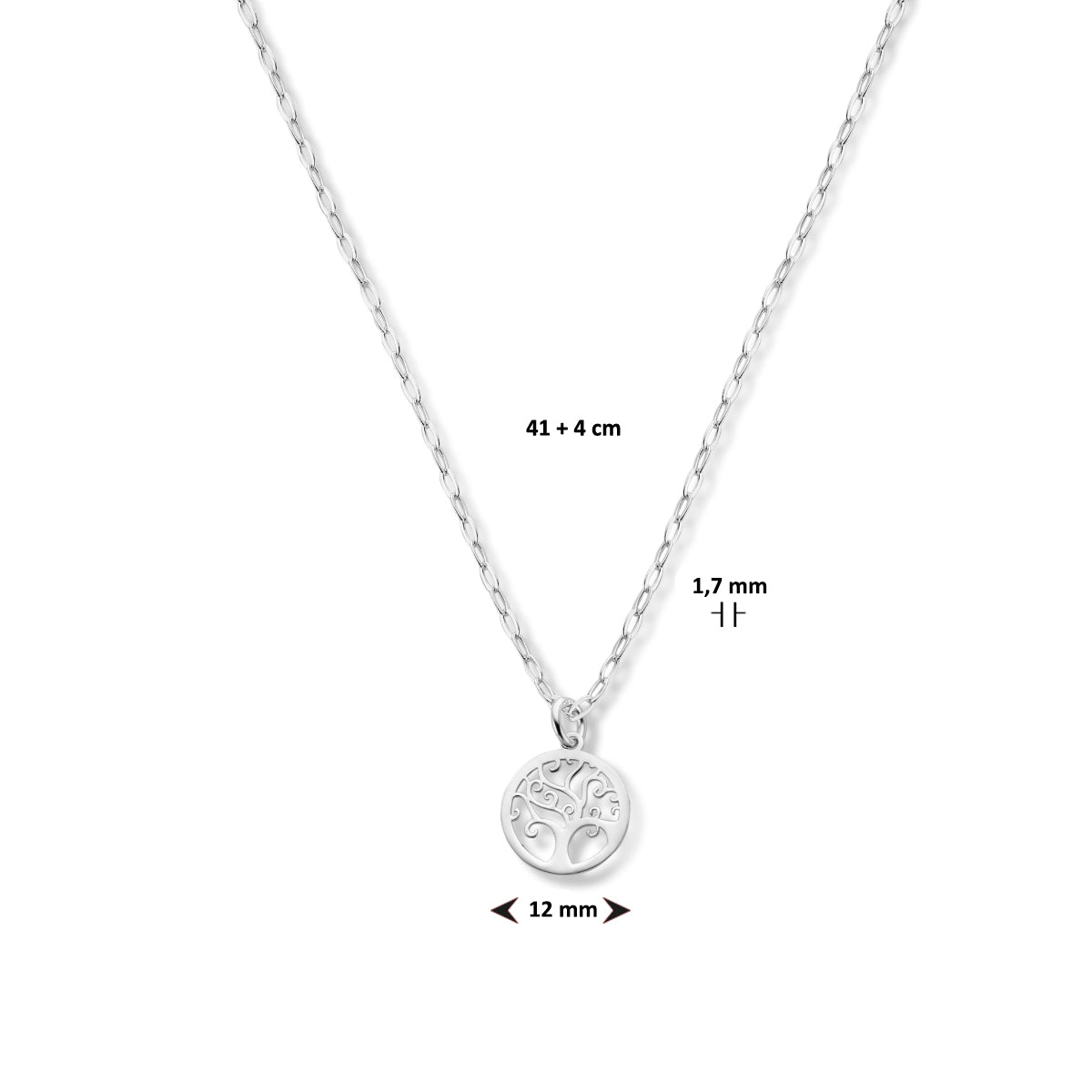 vDam Ketting Levensboom 41cm + 4 Cm Zilver Gerhodineerd 1336370  41cm