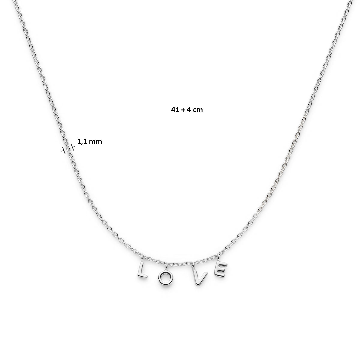 vDam Ketting Love 41cm + 4 Cm Zilver Gerhodineerd 1336784  41cm
