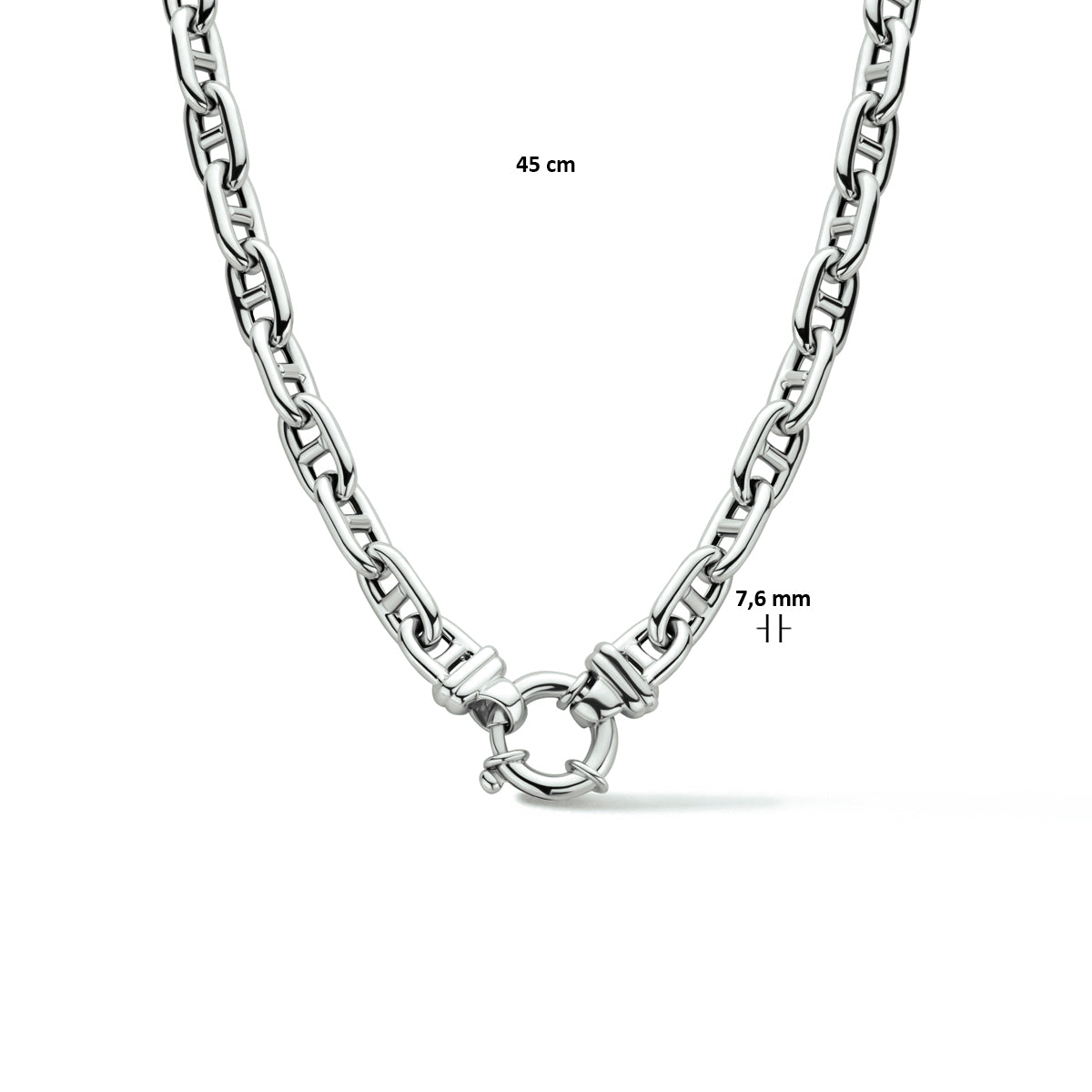 vDam Ketting Marine 7,6 Mm 45cm Cm Met Groot Springslot Zilver Gerhodineerd 1334428  45cm