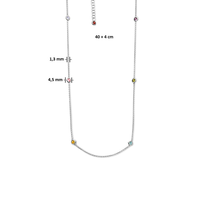 vDam Ketting Meerdere Kleuren Zirkonia 40cm + 4 Cm Zilver Gerhodineerd 1335372  40cm