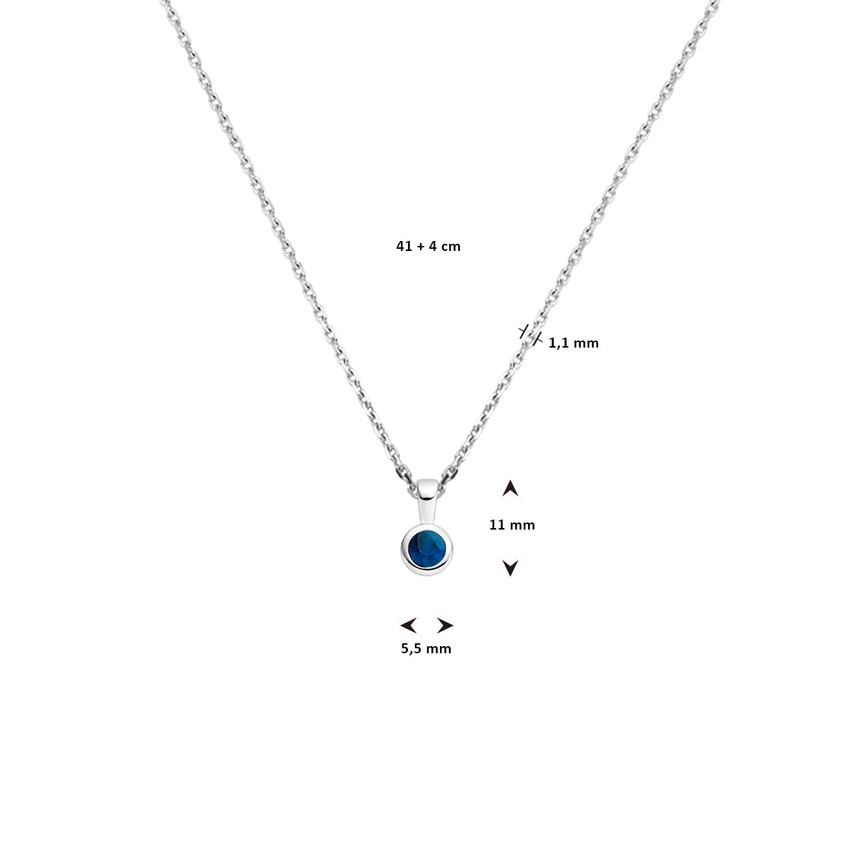 vDam Ketting Met Geboortesteen 41cm + 4 Cm Zilver Gerhodineerd 1337487  41cm