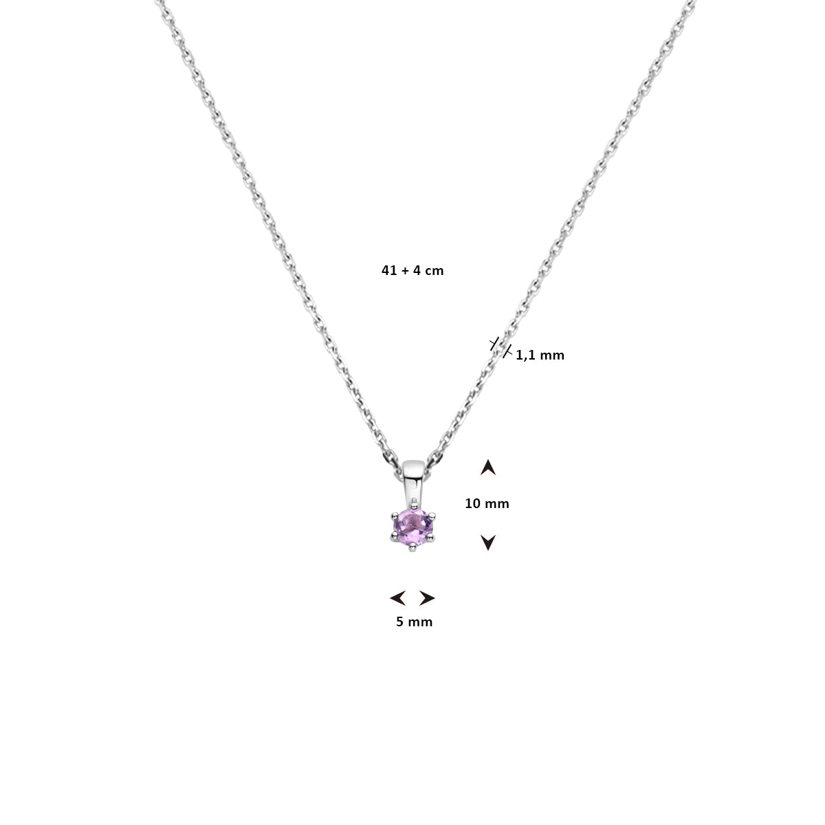 vDam Ketting Met Geboortesteen 41cm + 4 Cm Zilver Gerhodineerd 1337498  41cm