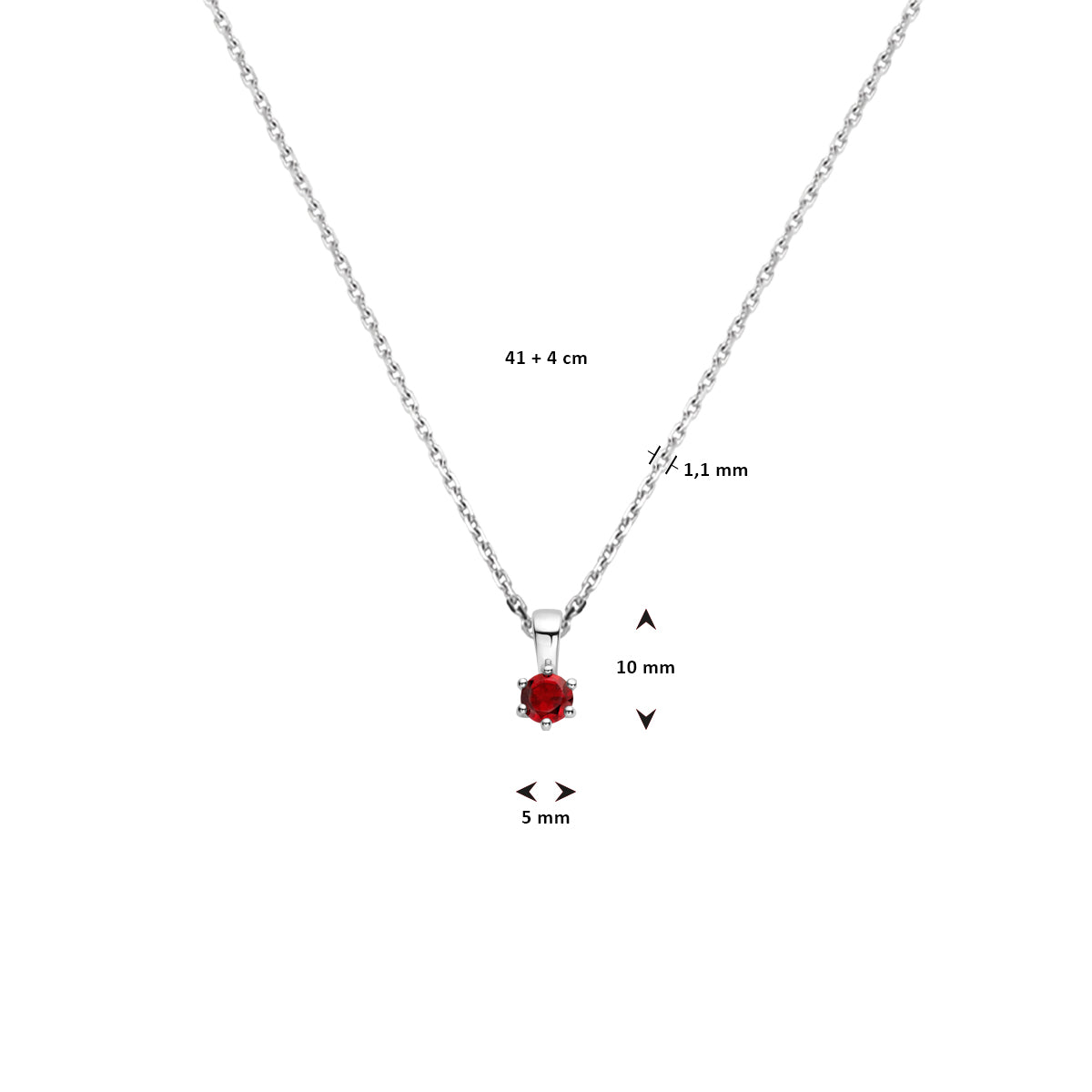 vDam Ketting Met Geboortesteen 41cm + 4 Cm Zilver Gerhodineerd 1337501  41cm