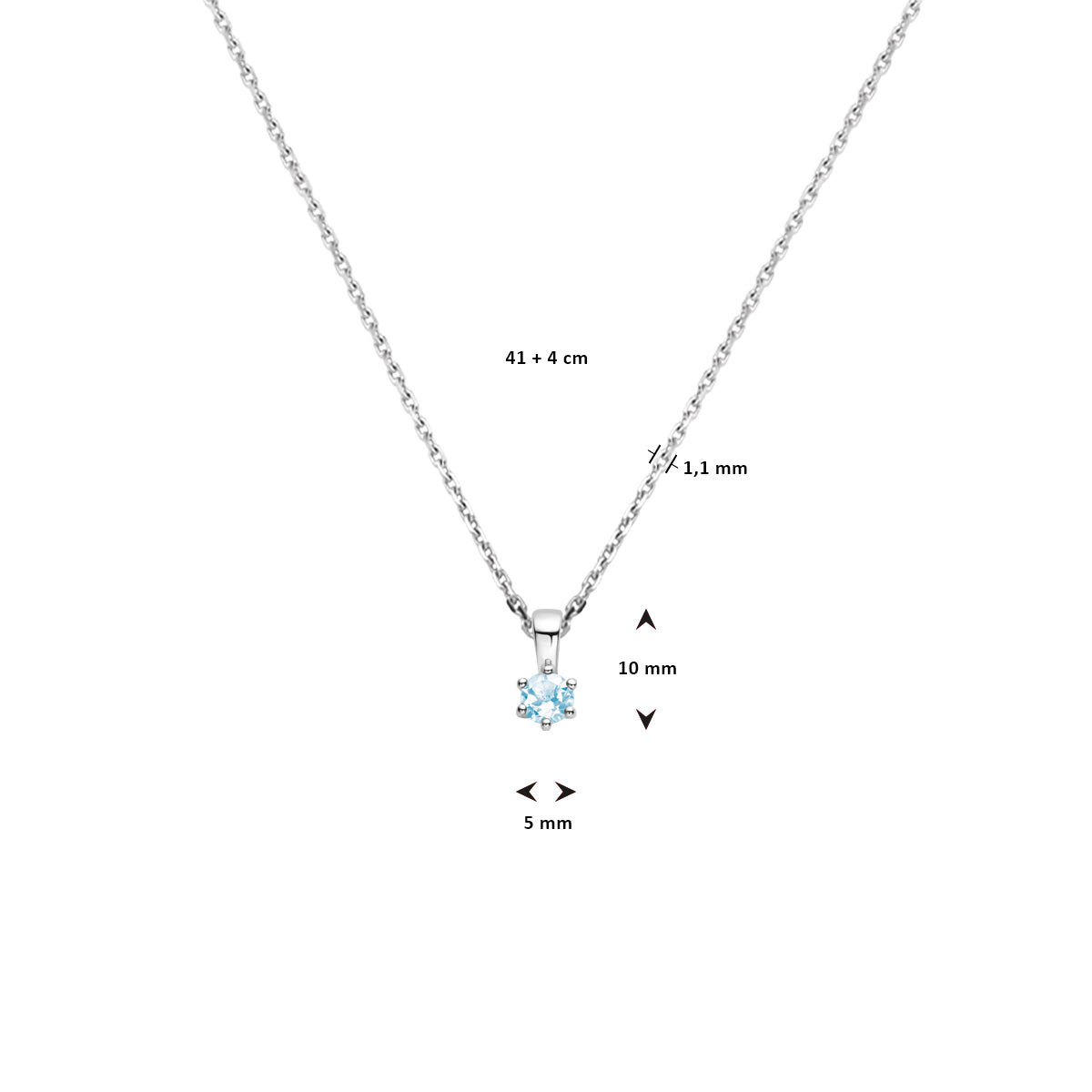 vDam Ketting Met Geboortesteen 41cm + 4 Cm Zilver Gerhodineerd 1337506  41cm