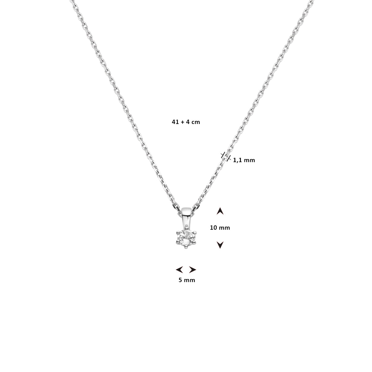 vDam Ketting Met Geboortesteen 41cm + 4 Cm Zilver Gerhodineerd 1337509  41cm