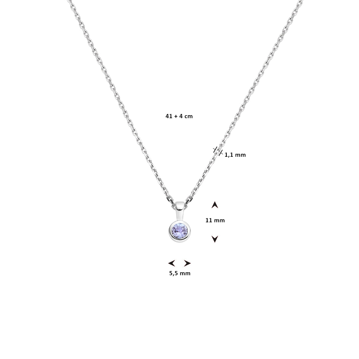 vDam Ketting Met Geboortesteen 41cm + 4 Cm Zilver Gerhodineerd 1337516  41cm